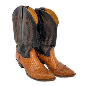 J Chisholm Vintage Lizard Leather Western Cowboy Boots -‎ Size 8.5